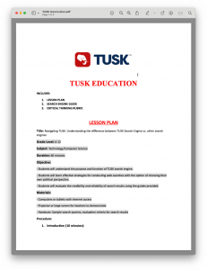 Navigating TUSK Search: Understanding the difference between TUSK Search Engine vs. other search engines Lesson Plan Cover